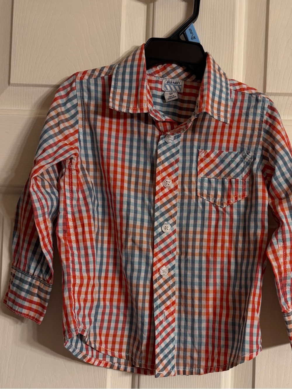 Old Navy Boys Orange, Blue & White Plaid Button-Down Shirt 3T